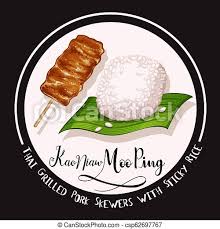 For months, moo ping was my breakfast staple. Moo Ping Thai Grilled Pork Skewers With Sticky Rice Thai Grilled Pork Skewers With Sticky Rice Vector Illustration Canstock