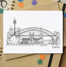 Sydney Australia Skyline Greetings Card Skyline Drawing Australia Tattoo Sydney Skyline