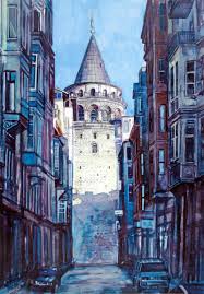 Ismet Xbilen Suluboya Galata Kulesi Tablolar Cizim Suluboya