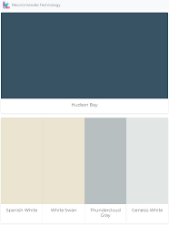 Thinking about painting one of your spaces gray? Hudson Bay Spanish White White Swan Thundercloud Gray Genesis White Benjamin Moore Exterior Thundercloud Gray Paint Color Palettes
