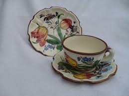 Turkish tea set (of 6) copper holder glass cups ottoman tulips gold / silver. Vintage Italian Faience Floral Tulips Brown Trim Teacup Saucer Plate Trio Tea Cups Vintage Italian Antique Tea Cups