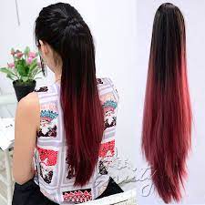 20 Straight Claw Ponytail Clip In Pony Tail Hair Extensions Piece Dark Brown To Wine Red Fashion Ombre Hair Dip Dye Hair Red Hair Tips Dip Dye Hair Extensions