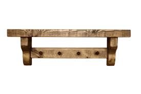 Besides iron hooks, the thickened wood structure is also capable of bearing higher load capacity. Rustic Wooden Shelf With Coat Pegs