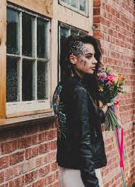 Colourful Festival Wedding Attire Style With Painted Vintage Leather Jackets By Jade Maguire Photography A Edgy Bridal Festival Wedding Festival Style Wedding