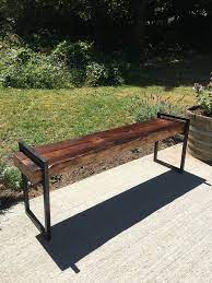 Bench Shou Sugi Ban Bench Top With Metal Legs Blackened With Beeswax And Linseed Oil Diy Bench Metal Furniture Metal Bench