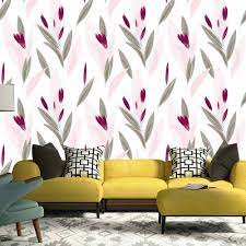 Buy Pink Buds And Grey Leaves Wallpaper Online Usa In 2021 Wallpaper House Design Leaf Wallpaper Home Wallpaper