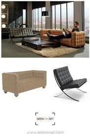 Kubus Sofa Designed By Josef Hoffmann And The Iconic Barcelona Chair Designed By Ludwig Mies Van Der Rohe Seen On The Set Of Hit Sh Sofa Design Furniture Decor