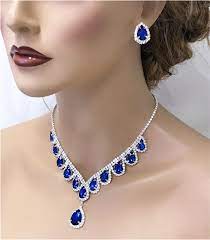 Bridal Jewelry Set Royal Blue Teardrop Crystal Jewelry Set Crystal Statement Necklace Bridal Neck Blue Diamond Necklace Bridal Fashion Jewelry Bridal Jewelry