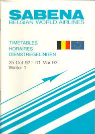 Sabena Belgian Airlines System Timetable 10 25 92 5061 Poster Belgie
