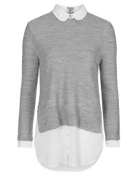 Col chemise, col claudine motifs: Pull A Col Claudine Topshop 15 Pulls A Col Claudine Pas Si Classiques Elle Grey Long Sleeve Shirt Sweater Layering Petite Shirts