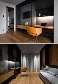 Chevron Patterns And High Ceilings Can Be Found Throughout This Home In Kiev Home Office Guest Room Hotel Room Design Modern Home Office