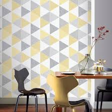 Scandi Geo Triangle Wallpaper Yellow And Grey Arthouse 908206 Grey Home Decor Wallpaper Panels Decor