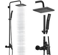 Heyalan Matte Black Exposed Shower System 2 Functional Bathroom Shower Set  8 Inch Square Rainfall Shower Head with Hand Sprayer Wall Mounted