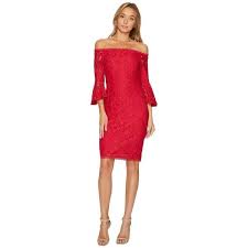 Adrianna Papell Off The Shoulder Lace Sheath Dress With Flared Sleeve 169 Liked On Off Shoulder Lace Dress Off Shoulder Floral Dress Lace Sheath Dress