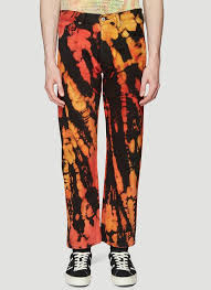 Black And Orange Tie Dye Stain Shade Vintage Tie Dye Straight Leg Jeans In Orange Modesens Tie Dye Jeans Tie Dye Pants Dye Jeans Black