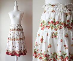 This Is A Delightful Japanese Cotton Boho Midi Skirt By Olive Des Olive With Strawberry And Cherry Floral Print It Is Li Vintage Skirt Boho Skirts Midi Skirt