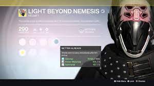It can be dismantled to generate upgrade materials. Destiny Light Beyond Nemesis Year 2 Summary Review Youtube