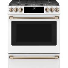 Left and right arrows move across top level links and expand / close menus in sub levels. Cafe 30 Inch Slide In Gas Range With Convection Oven In Matte White The Home Depot Canada