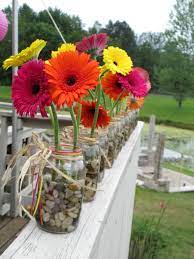 Pin By Caitlin On Fabulous Wedding Flowers In Jars Gerbera Daisy Daisy Centerpieces