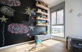 Get chalk on light colors and bold colored furnitureto not darken much the space. Photo 52 Of 53 In Kids Bedroom Shelves Photos From A Riotous Makeover For A Generic High Rise Home Dwell