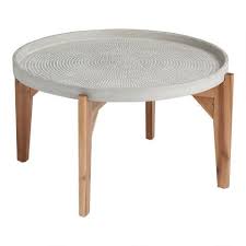 Handmade woven rattan round coffee side table 63cm for outdoor or indoor living room | includes protective glass top. Large Round Gray Dotted Dorothy Outdoor Coffee Table World Market Coffee Table Outdoor Coffee Tables Coffee Table Wood