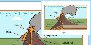 Volcano Layers Cross Section Display Poster Labeling Activities All About Volcanoes Volcano Information