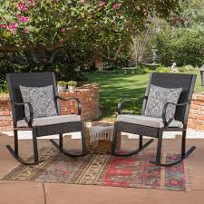 Noble House Harmony Black Wicker Outdoor Rocking Chairs With White Cushions 2 Pack 67244 The Home Depot Outdoor Rocking Chairs Outdoor Wicker Rocking Chairs Patio