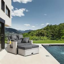 140 x 64 x 75 cm. Komfortzone Rattan Lounge Sofa Zweisitzer Polyrattan Klapptische