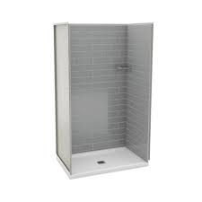 Maax Utile Metro 32 In X 48 In X 83 5 In Alcove Shower Stall In Ash Grey With Center Drain Base In White 106137 000 001 100 Alcove Shower Kits Shower Kits Shower Stall