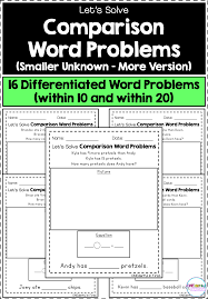 Use this scaffolded el lesson alone or for more addition practice before teaching the **scavenger hunt addition** lesson. Comparison Word Problems Smaller Unknown More Version Word Problems Math Word Problems First Grade Math