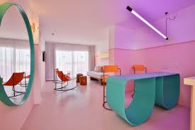 11 Creative Color Blocked Accent Wall Ideas To Try In 2020 Colorful Interior Design Hotel Ibiza Colorful Interiors