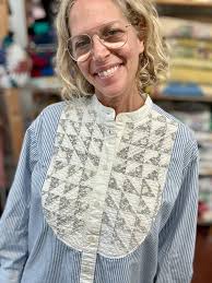 Repurposed Gap Organic Cotton Tuxedo Shirt Upcycled Vintage Quilt Clothes  Quilt Shirt Vintage Quilt Quilt Patch Cottage Core Boho Bib Shirt