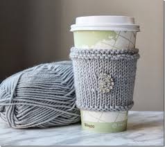 Basic knit cup cozy (right handed) needle knit pattern has a tapered design to fit a standard take out coffee cup. Diy Cashmere Cup Cozy Knitting Tutorial Included Setting For Four