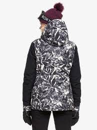 Roxy Andie Snow Jacket Oyster Gray Hawaiian Palm Leaf Tfn1 Jackets Snow Jacket Outerwear Women