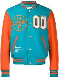 Off White Two Tone Sport Jacket Farfetch Leather Varsity Jackets Mens Outdoor Jackets Varsity Jacket
