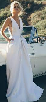 Low Back Wedding Dress With Pockets Made From Couture Silk With Hand Pleated Panels Wedding Dress With Pockets Modern Dress Chic Wedding Dresses