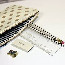 Kate Spade New York Gold Dot Pencil Pouch Contains Ruler Eraser Pencil Sharpener And Pencils Black Kate Spade Office Inspiration Pencil Pouch Kate Spade