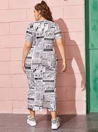 Newspaper print dress plus size. Shein Plus Newspaper Print Dress Shein Usa