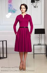 Casual Midi Dress Fuchsia Dress Jersey Dress Long Sleeve Dress Midi Dress Elegant Dress Casual Autumn Dress Winter Dress Spring Vestidos Roupas Elegantes Roupas