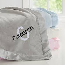 Initial Embroidered Grey Satin Trim Baby Blanket Name