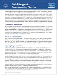 Making an autism spectrum disorder diagnosis handout iv: Social Pragmatic Communication Disorder Dsm 5