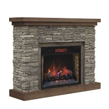 The merrimack corner electric fireplace mantel package is a beautiful white and traditional looking fireplace unit that boasts faux stacked stone around the electric fireplace for increased presence. Chimney Free 54 In W Brown Ash Infrared Quartz Electric Fireplace Lowes Com Stone Electric Fireplace Portable Fireplace Stone Fireplace Designs