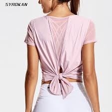 Syrokan Womens Yoga Workout Mesh Shirts Activewear Sexy