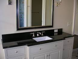D x.75 h granite vanity top in glacier white with white basin. Bathrooms Precision Stoneworks Black Granite Countertops Absolute Black Granite Countertops Black Cabinets Bathroom