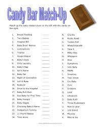 Printable Candy Bar Match Up Game Baby Shower Games Funny Baby Shower Games Baby Shower Candy Bar Game Baby Shower Funny