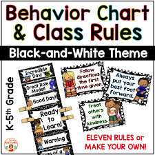 Behavior Chart And Classroom Rules Black And White Theme