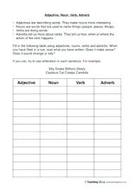 Learn about these parts of speech: Nouns Adjectives Verbs Adverbs Teaching Ideas Noun Verb Adjective Adverb Worksheet Sumnermuseumdc Org
