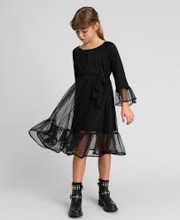 Abito lungo tipo sirena per matrimonio o feste di gala abito in tulle con ricamo floreale sul top, m. Abito In Tulle Con Balza Bambina Nero Twinset Milano