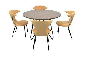 Esstisch rund mit stühlen amazon glänzend weißer runder tisch mit 4 stühlen. Essgruppe 5 Tlg Ocker Esstisch Rund 4x Stuhle Stuhlset Tischgruppe Modern Design Kaufen Bei Go Perfect