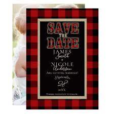 Rustic Red Black Buffalo Plaid Photo Save The Date Invitation Zazzle Com Save The Date Invitations Save The Date Cards Save The Date